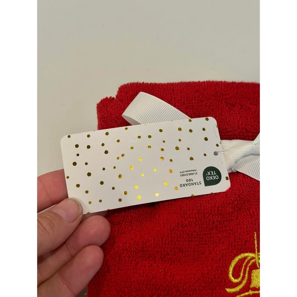 NEW Deko Kassa Set of 2 Christmas Hand Towels Red Gold Ornament Rhinestone 16x26